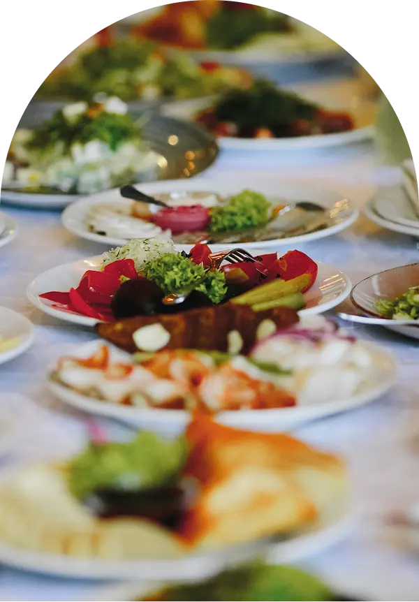 plates with variety food celebration table